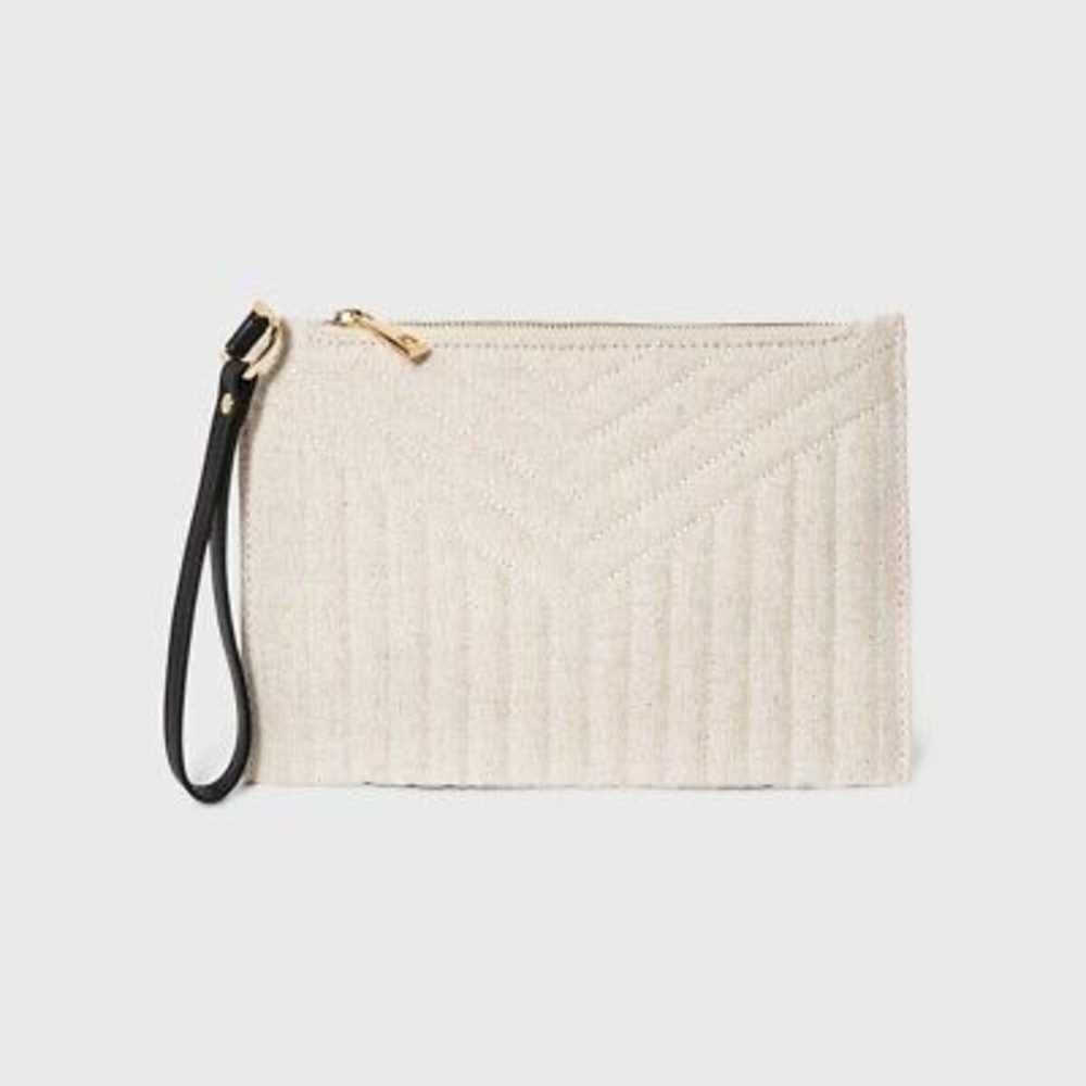 A New Day Elegant Cream Tufted Cotton Clutch with Black Strap